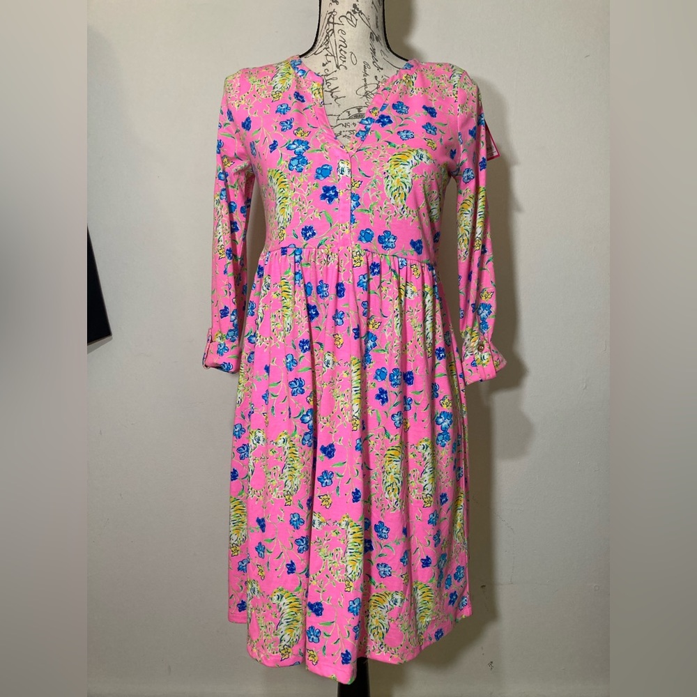 Lilly Pulitzer Loran Cotton Dress Prosecco Pink Tigress Garden Tigers Floral